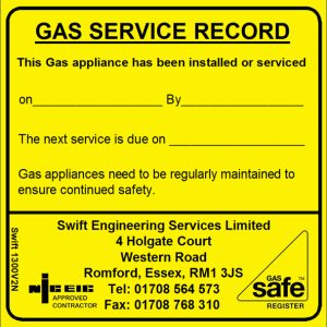 100 Swift 1300V2N Gas Service Record and Maintenance Labels