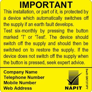 100 Swift SN7273PY NAPIT Six Monthly Test Labels Personalised