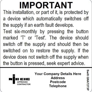 100 Swift SNA7273P NICEIC Approved Contractor Six Monthly Test