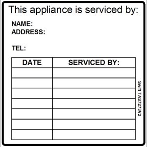 100 Swift TAS7273V2 This appliance is serviced by labels