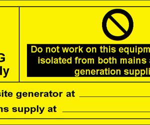 100 Swift WDS14058BY Warning Dual Supply Mains & Generator Label