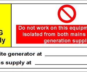 100 Swift WDS14058RB Warning Dual Supply Mains & Generator Label