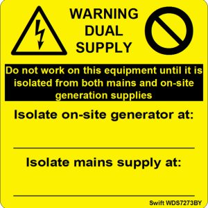 100 Swift WDS7273BY Warning Dual Supply Mains & Generator Label